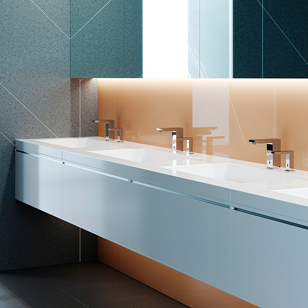 Quadrat DM Automatic Soap Dispenser | Quadrat DM Duo Touchless Faucets - Deck Mounted Bathroom Faucet - Touch-free deck-mounted electronic faucet Quadrat DM Duo