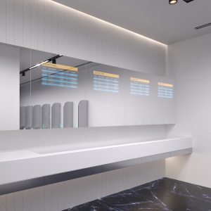 SWAR TV sanitary cabinet with a lockable mirror & concealed screen - Touchelss faucet, automatic soap dispenser and hand dryer